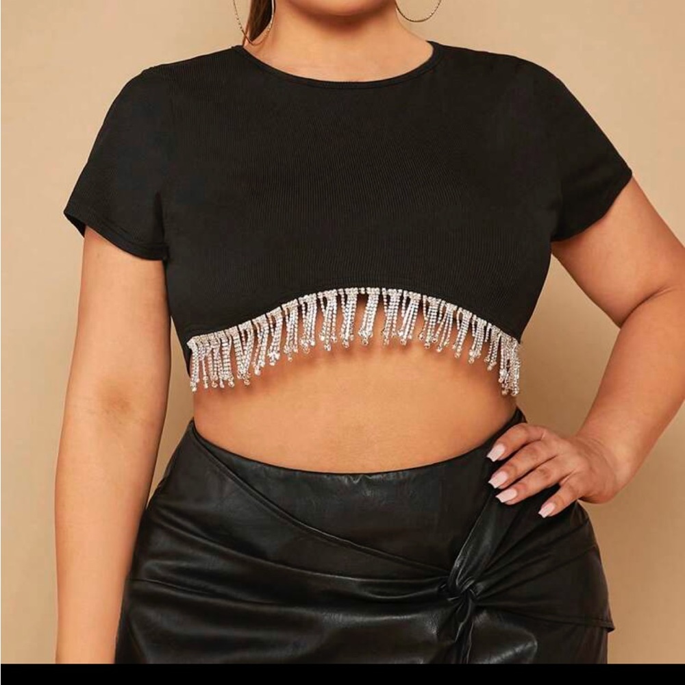 SHEIN plus Fringe Trim SXY Crop top